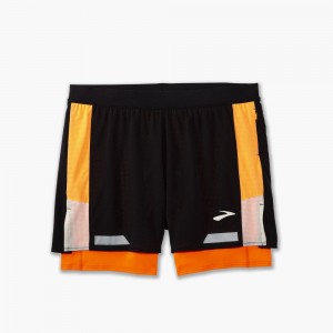 Black Brooks Mens Run Visible 5" 2in1 2.0 Shorts | OVP-079321