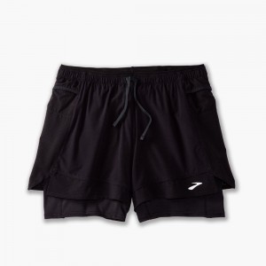 Black Brooks Womens High Point 3" 2-in-1 Shorts | CLO-425861