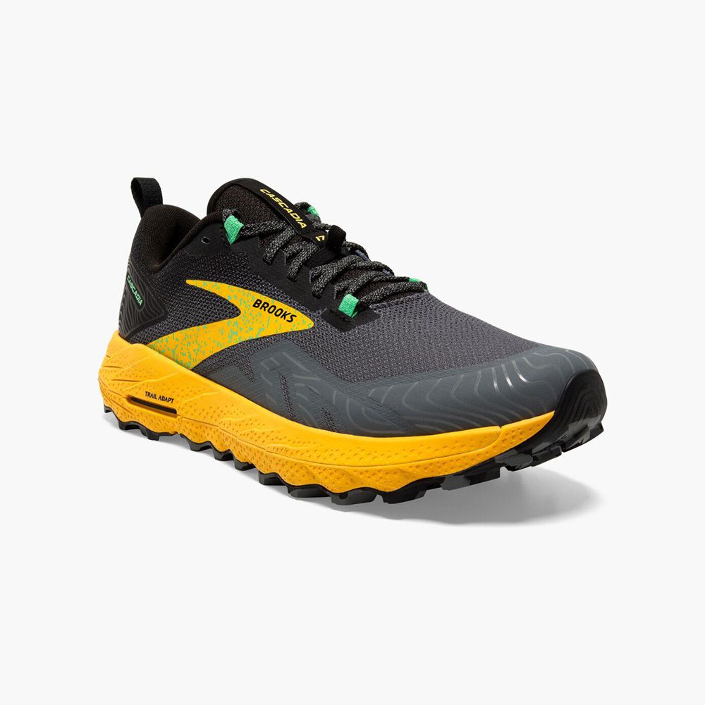 Black Brooks Mens Cascadia 17 Trail Running Shoes | OHZ-967452