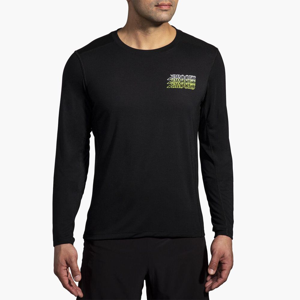 Black Brooks Mens Distance Long Sleeve 3.0 T-Shirt | PCD-625370