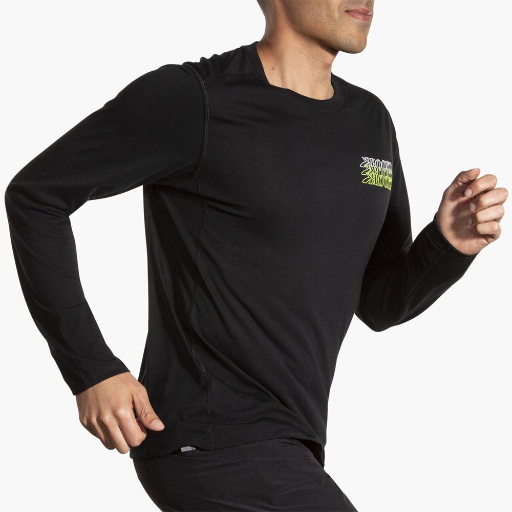 Black Brooks Mens Distance Long Sleeve 3.0 T-Shirt | PCD-625370