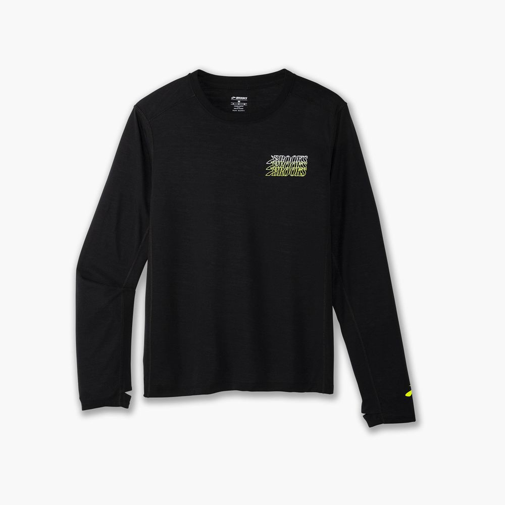 Black Brooks Mens Distance Long Sleeve 3.0 T-Shirt | PCD-625370