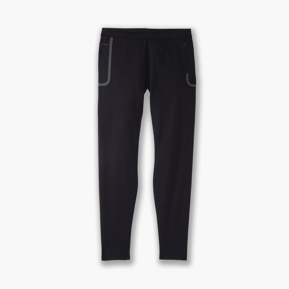 Black Brooks Mens Momentum Thermal Tight Pants | NIB-106357