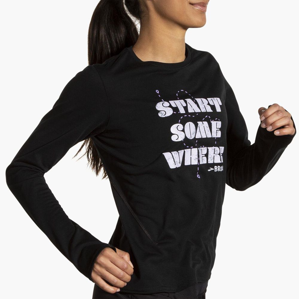 Black Brooks Womens Distance Long Sleeve 3.0 T-Shirt | BWK-149530