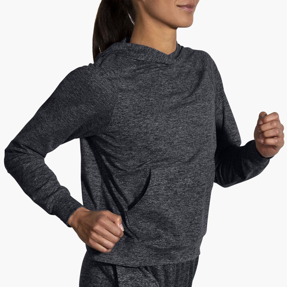 Black Brooks Womens Luxe Hoodie Top | ZKG-658174