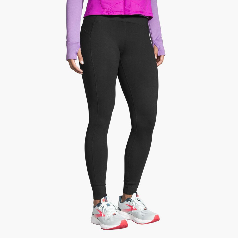 Black Brooks Womens Momentum Thermal Tight Pants | OCQ-728309