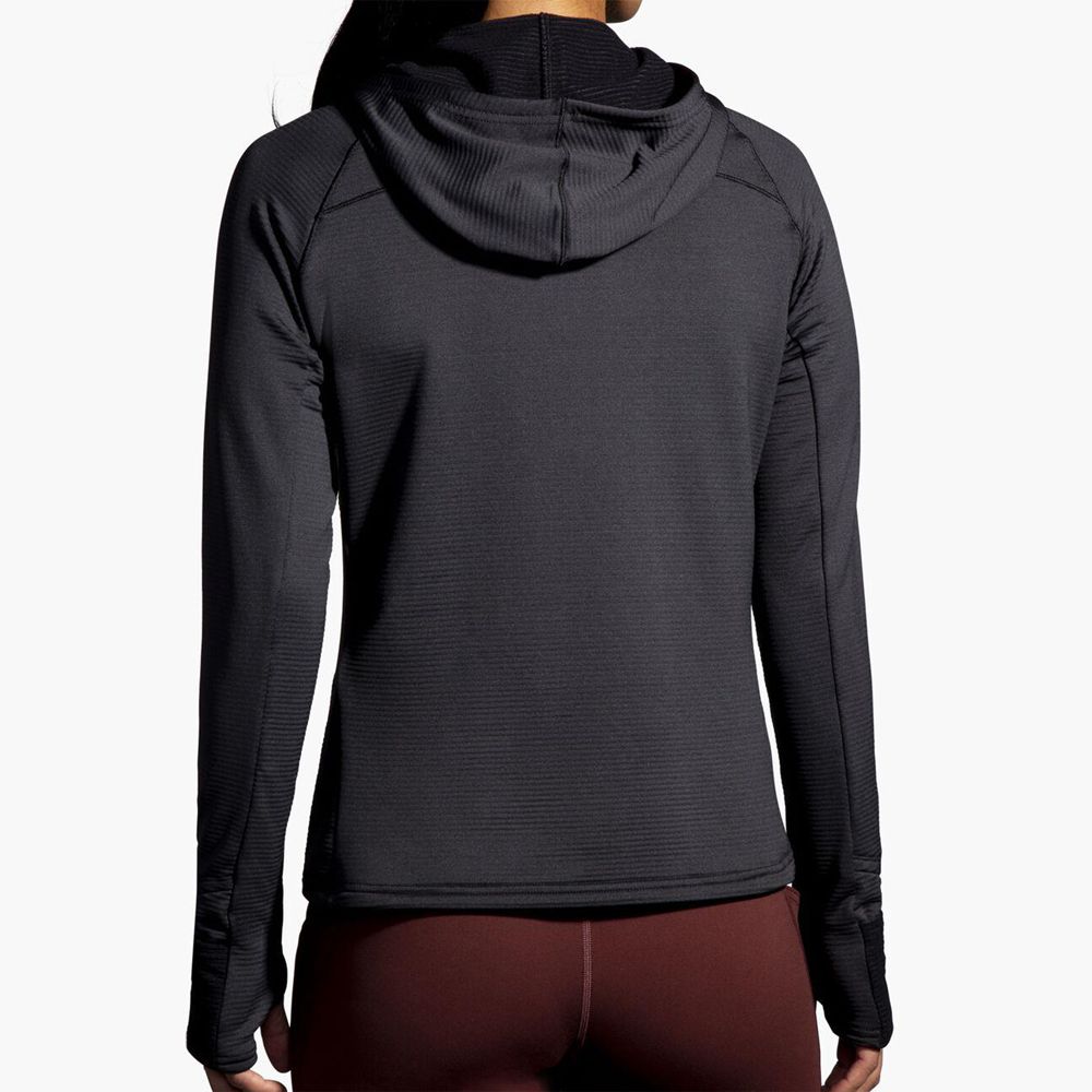 Black Brooks Womens Notch Thermal Hoodie 2.0 Top | YAK-769132