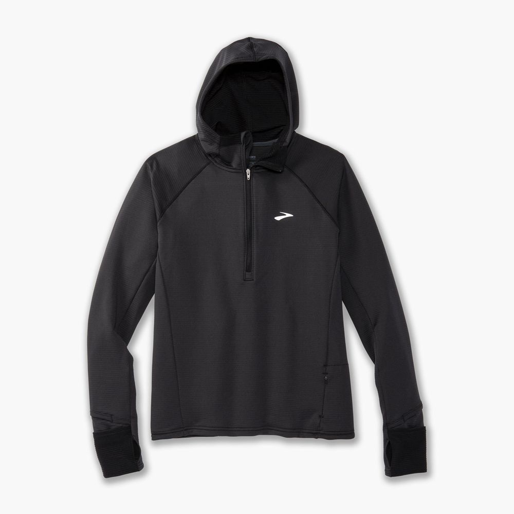 Black Brooks Womens Notch Thermal Hoodie 2.0 Top | YAK-769132