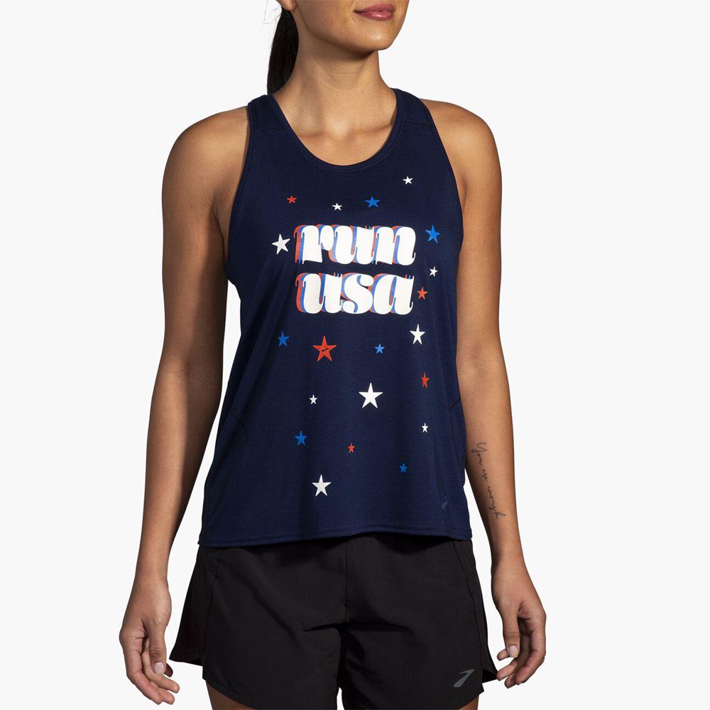 Navy Brooks Womens Distance 3.0 Tank Top | LJQ-467230