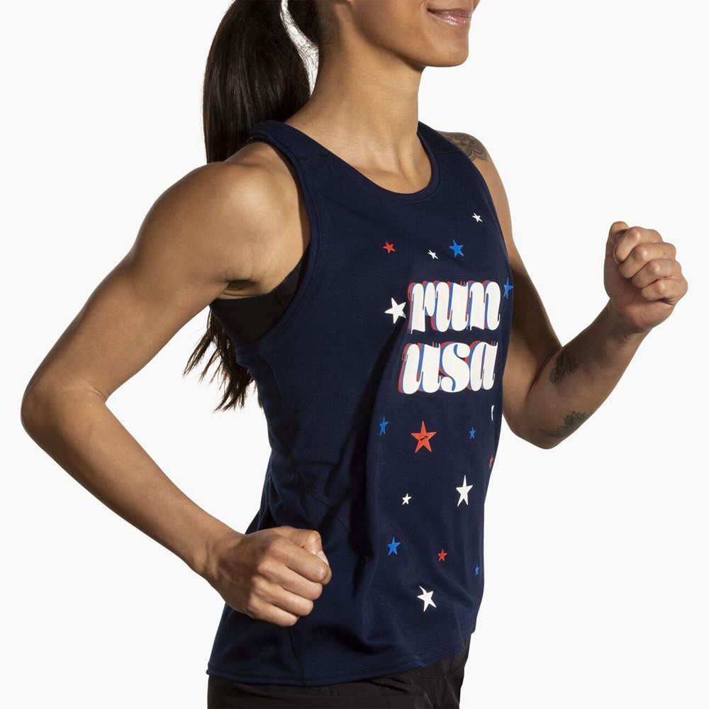 Navy Brooks Womens Distance 3.0 Tank Top | LJQ-467230