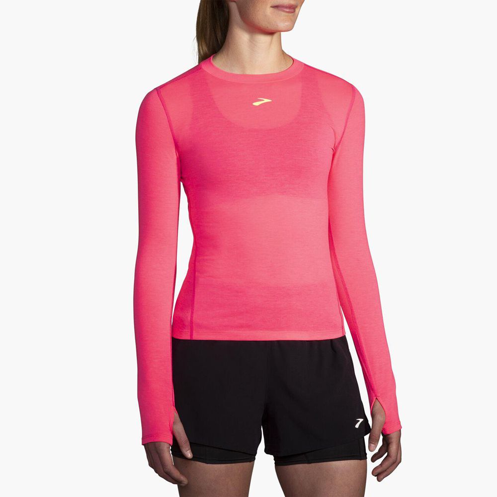 Pink Brooks Womens High Point Long Sleeve T-Shirt | OXS-197584