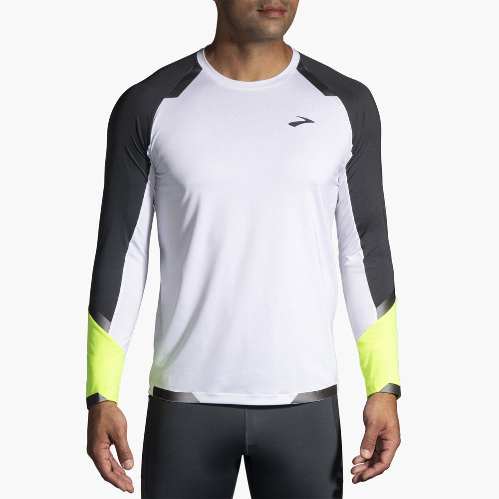 White Brooks Mens Run Visible Long Sleeve T-Shirt | OBM-682905