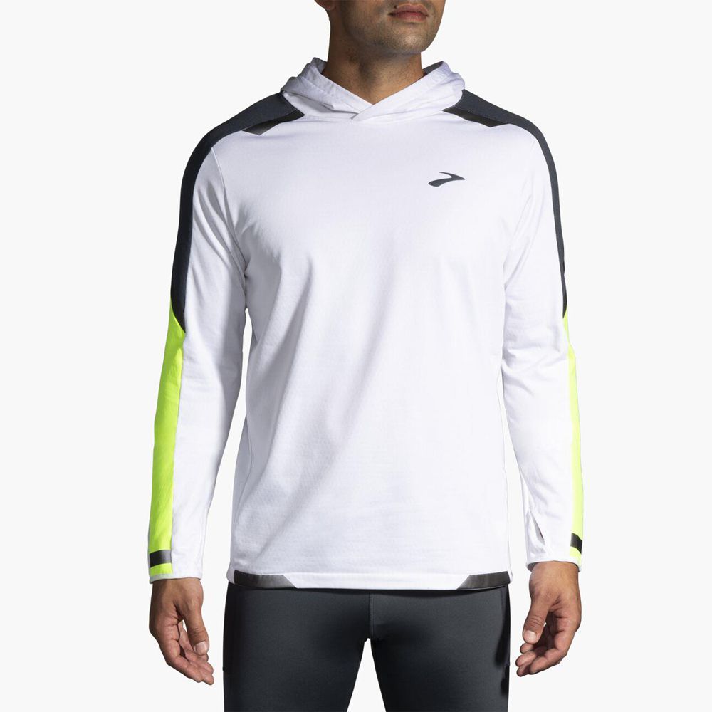 White Brooks Mens Run Visible Thermal Hoodie Top | IKG-893752