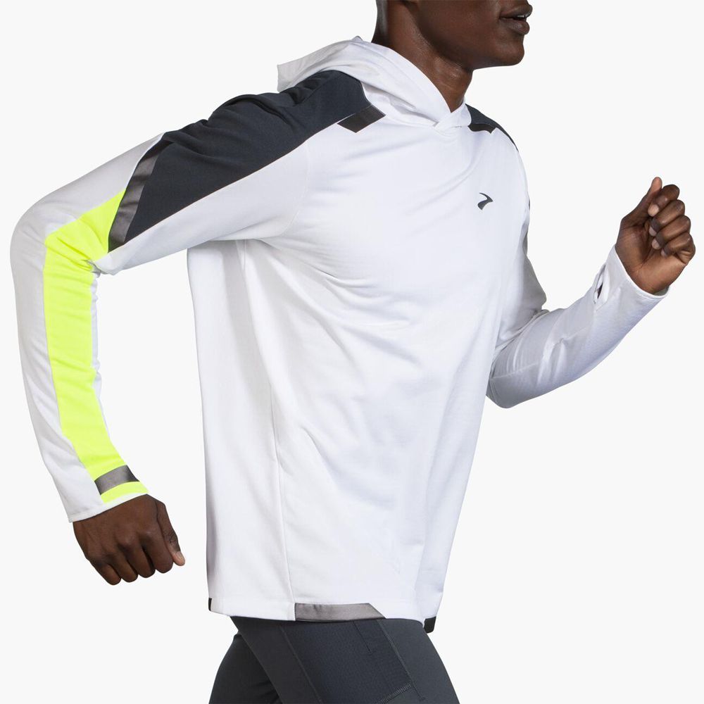 White Brooks Mens Run Visible Thermal Hoodie Top | IKG-893752