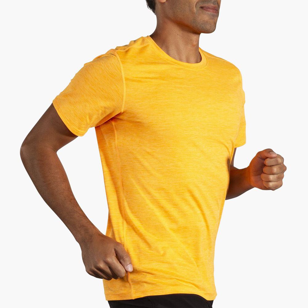 Yellow Brooks Mens Luxe Short Sleeve T-Shirt | MQA-830914