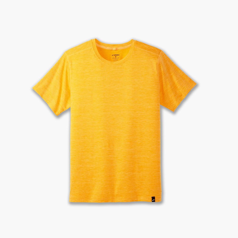 Yellow Brooks Mens Luxe Short Sleeve T-Shirt | MQA-830914